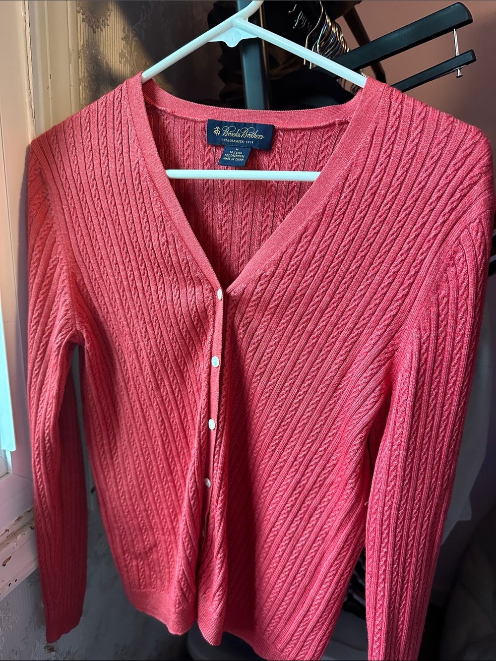 Brooks Brothers Women's Coral Cable-Knit Button Cardigan